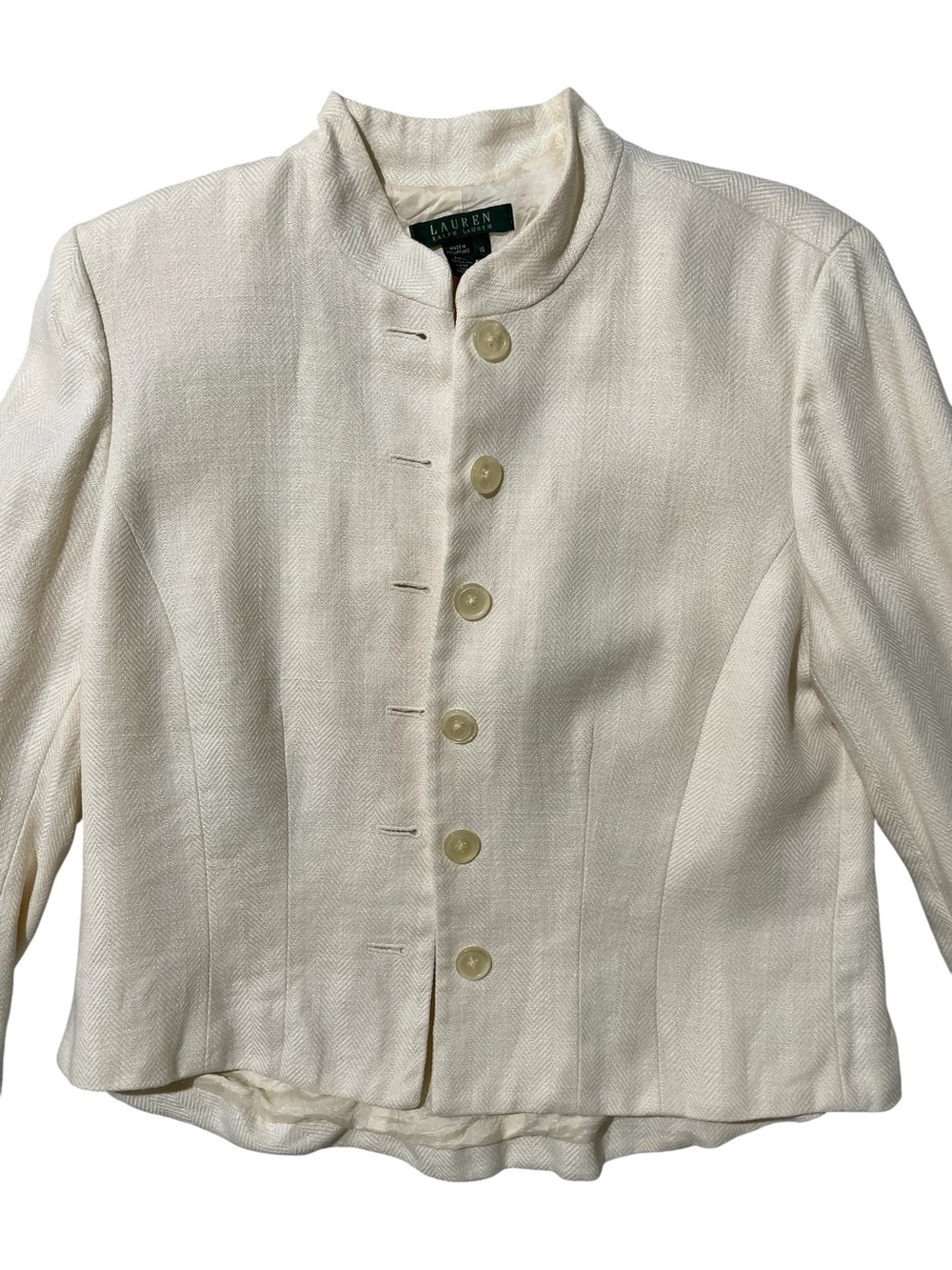 RALPH LAUREN Cream Linen Shoulder Pad Jacket US 10 - Picture 4 of 12